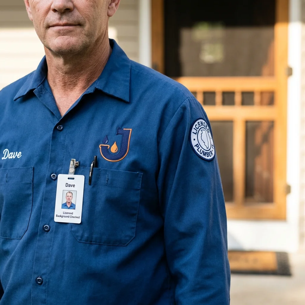 Licensed plumber showing ID badge in Fort Mill, SC