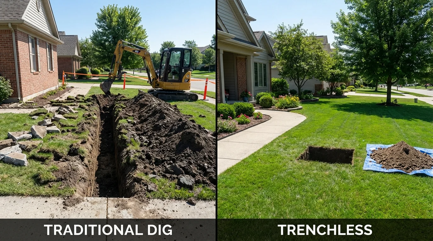 Trenchless sewer repair with minimal yard damage versus traditional excavation in Fort Mill, SC